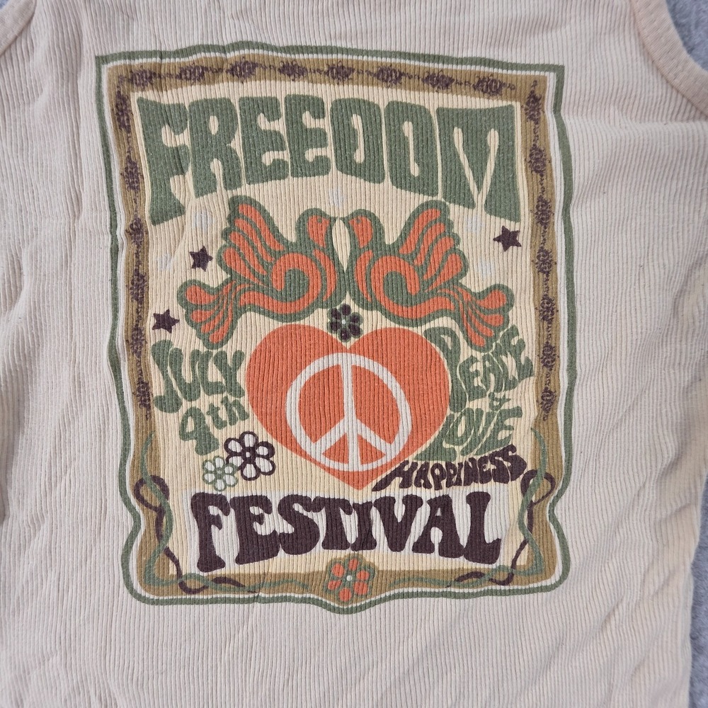 Peachie Keen Freedom Festival Peace Love graphic tank top y2k Sz L Made in USA - Picture 2 of 7